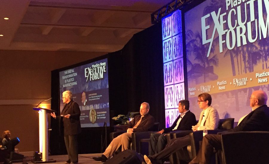 The panel discussing digital transformation at the Plastics News Executive Forum in Naples, FL, March 2019