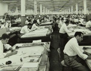 Consolidated/Convair Aircraft Factory in the 1950s. When Billie Traywick joined ???, it was still a male-dominated culture from the 1950s.