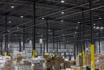 A warehouse that adopted LED lights. We earned a huge rebate by having a customer revamp our own lighting.